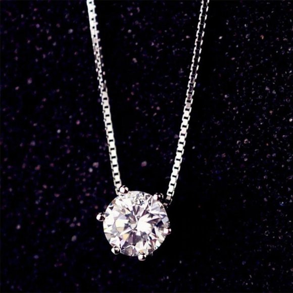 New 2ct Solitaire Diamond Sterling Silver Necklace - Picture 5 of 9